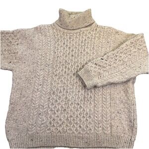 Aran Sweater Mkt Men's XXL Tan Merino Wool Chunky Cable Knit Turtleneck Ireland
